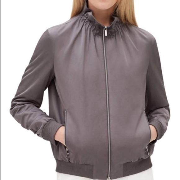 Lafayette 148 New York Rock Gray Kiki Satin Viscose Bomber Jacket NWT Size M - Picture 3 of 11
